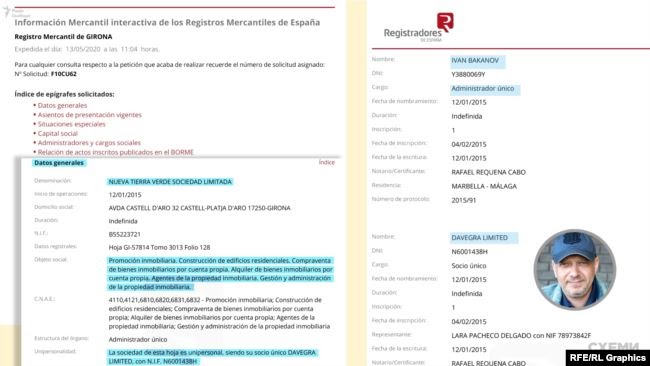 Іван Баканов з 2015 року обіймає посаду «administrador único» іспанської фірми Nueva Tierra Verde Sociedad Limitada