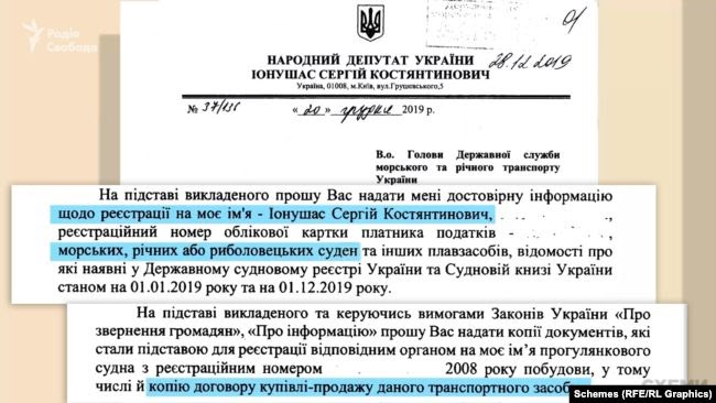 Сергій Іонушас просив надати документи на його прогулянкове судно, бо власні документи «зі спливом тривалого часу не збереглися»